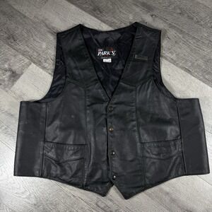 Park‎ V Mens Black Genuine Leather Biker Motorcycle Vest Made in USA Size 56